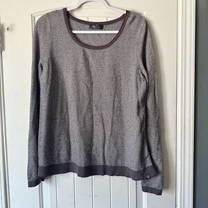 The North Face Gray Knit Sweater with Plum Trim Cashmere-Wool-Cotton Pullover XL
